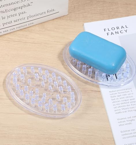 2-Pack Silicone Soap Holder, Non-Slip Clear Oval Soap Dish for Shower