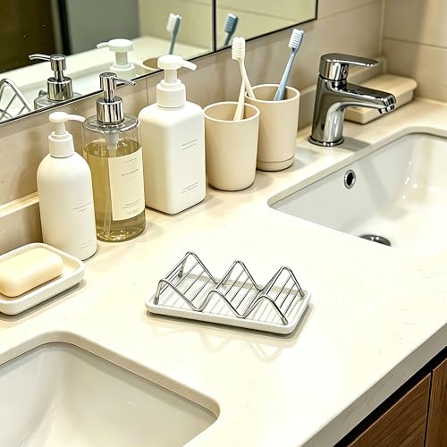 Lofekea Ceramic Soap Dish with Stainless Steel Holder - Space-Saving Design