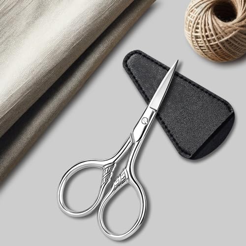 Kootinn Small Stainless Steel Facial Hair Scissors with Leather Case