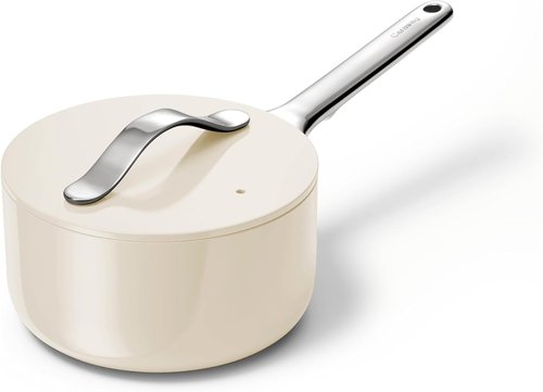 Caraway Nonstick Ceramic Sauce Pan - 1.75 Qt, Non-Toxic & Oven Safe, Compatible with All Stovetops | Cream