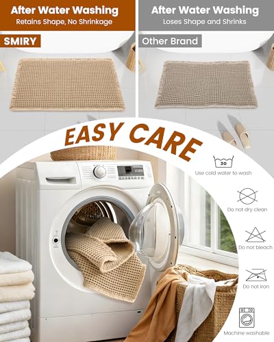 Smiry Waffle Bath Mat 30''x20'' - Extra Soft & Absorbent Brown Rug