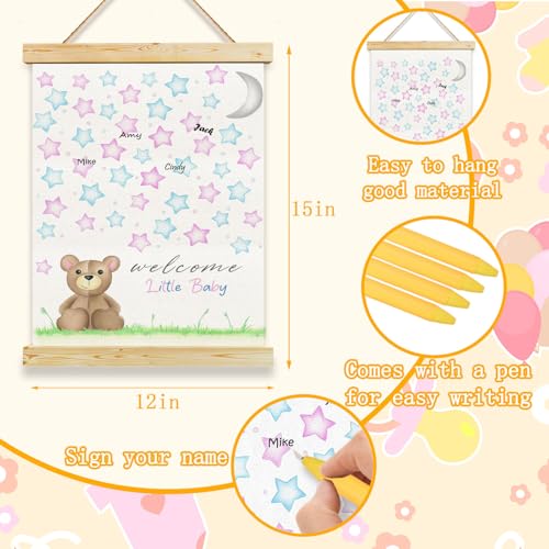 Bear Baby Shower Guest Book - Gender Reveal Canvas Decoration