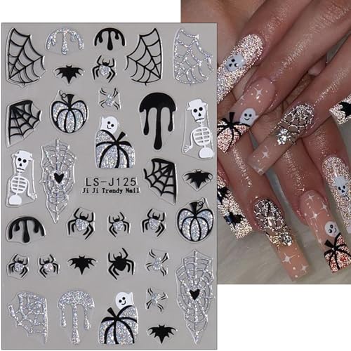 Halloween Nail Art Stickers 3D Self-Adhesive Ghost Bat Decals (6 Sheets)