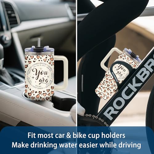 Christian You Are Tumbler 40oz Leopard Design with Handle & Straw - Inspirational Gift Variation of Christian-You Are