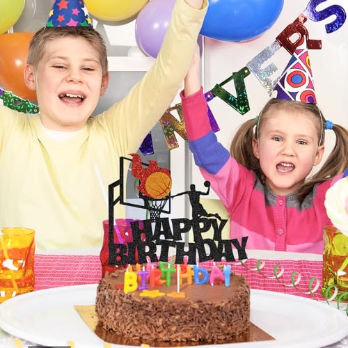 Basketball Happy Birthday Cake Topper Glitter Sport Party Decoration