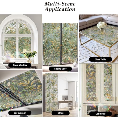 3D Rainbow Stained Glass Window Film with Tools - Green Leaf, 11.02" x 78.74"