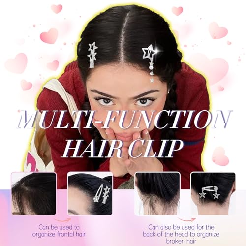 Y2K Silver Star Hair Clips 10-Piece Metal Barrette Set for Women