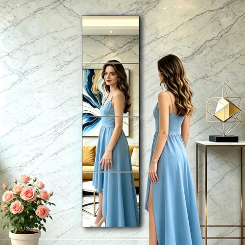 4-Piece Self-Adhesive Glass Wall Mirror Tiles, 8 x 10 Inch Frameless Decor