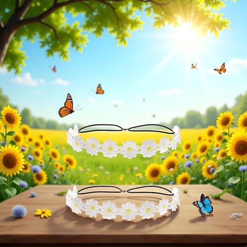 Daisy Flower Headband 2Pcs White Boho Floral Crown Wreath