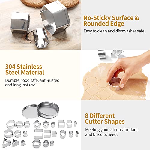Mini Geometric Cookie Cutters Set, 24 Stainless Steel Fondant Shapes - Square, Triangle, Oval, Rectangle, Hexagon, Octagon, Circle, Diamond, Small Baking Molds, Creative Kitchen Tool