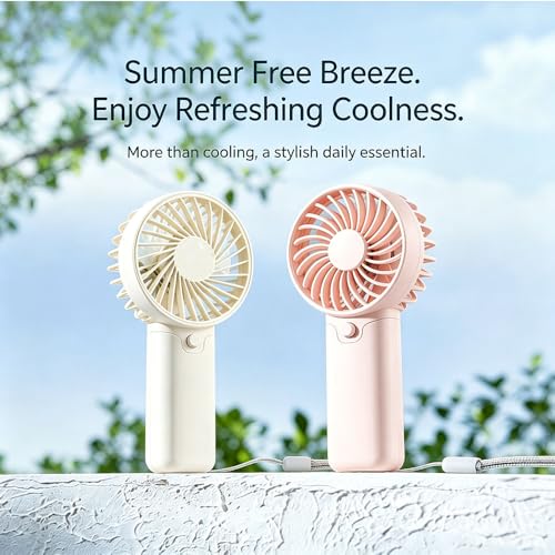 Portable Mini Fan - 2 Pack Battery Operated Handheld Fan with Lanyard in Pink & White