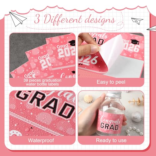 39 Pcs Graduation Water Bottle Labels - Class of 2026 Stickers