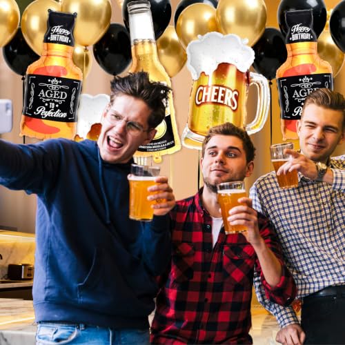 12-Piece Beer & Whiskey Foil Balloon Set for Birthday Party Decorations