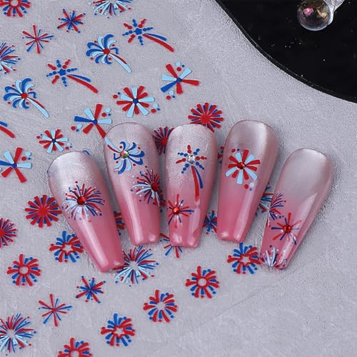 4th of July Nail Stickers 4 Sheets Patriotic Red White and Blue Decals
