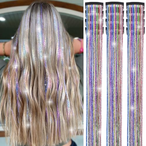 Clip-in Hair Tinsel Extensions 24 Inch Sparkly Fairy Hair 12 Pcs