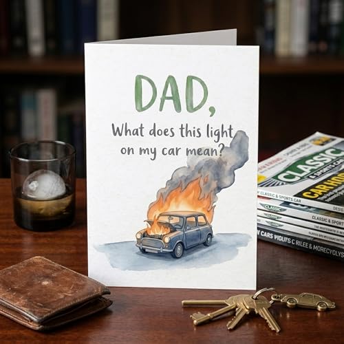 Funny Dad Birthday Card - Hilarious Car Joke for Dad | White