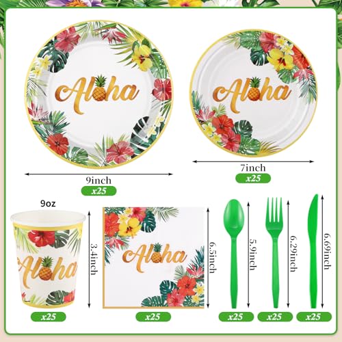 Hawaiian Party Supplies Set - 175 Pcs Tropical Tableware for 25 Guests
