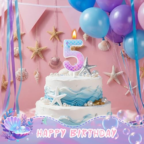 Mermaid Birthday Candles - Number 5 Cake Decoration Supplies