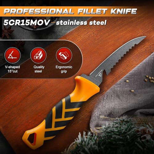 DRAGON RIOT 5-Inch Fillet Knife, Flexible Stainless Steel Blade, Orange