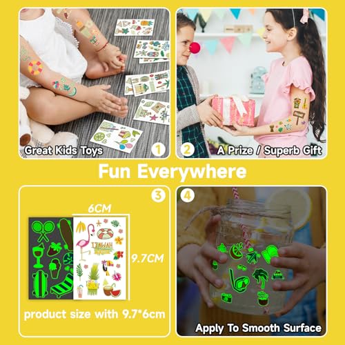 EMOME Glow in the Dark Summer Temporary Tattoos for Kids, 56 Sheets