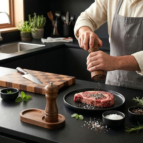Acacia Wood Salt and Pepper Mill Tray - Kitchen Storage Holder