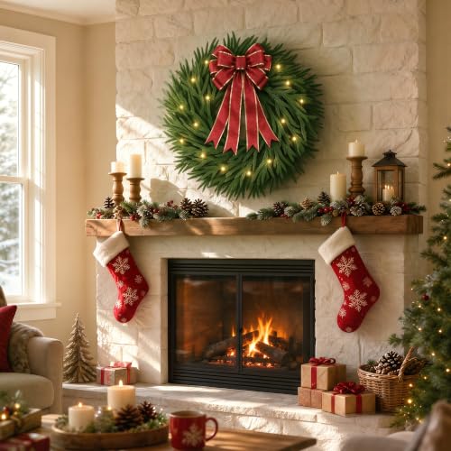 28-Inch Lighted Christmas Wreath with Detachable Bow - Pinkpum Green Variation