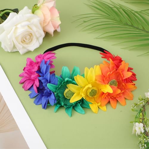 NQEUEPN Rainbow Flower Crown Headband for Pride Party and Festival