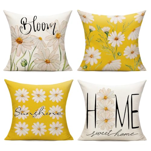 WOKANI Spring Floral Throw Pillow Covers, 18x18 Set of 4, Yellow