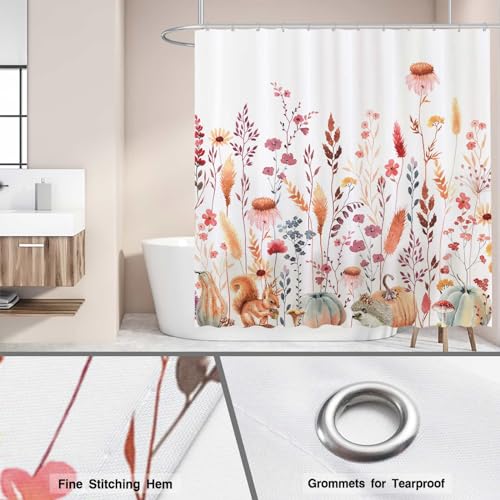 Funnytree Watercolor Fall Floral Shower Curtain, 72"x72" Boho Farmhouse
