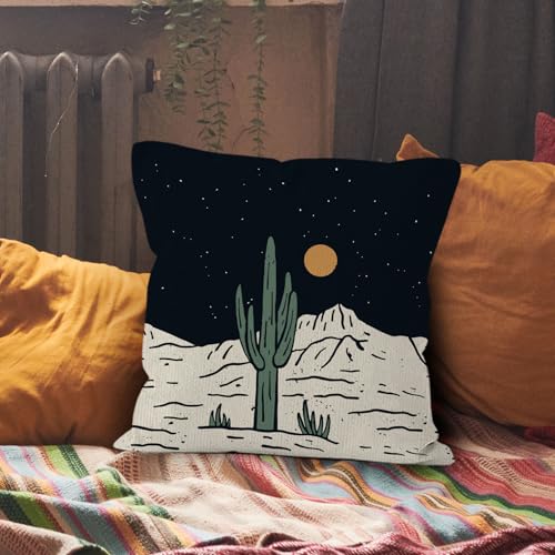 Night Cactus Western Pillow Cover 18x18 - Boho Southwestern Couch & Bedroom Decor