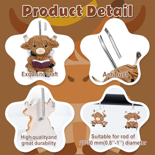 Highland Cow Shower Curtain Hooks - 12 Piece Decorative Bathroom Set