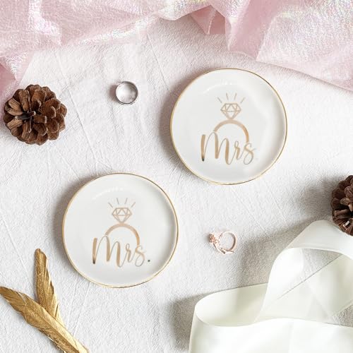 Mrs Ceramic Jewelry Trinket Dish Tray - Elegant Ring & Necklace Holder