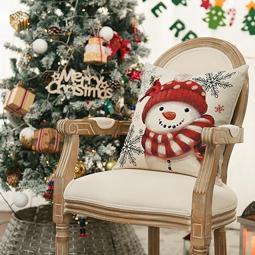 AVOIN colorlife Christmas Throw Pillow Covers, 18x18 Red Snowman Set of 4