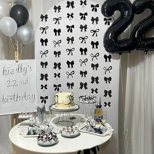 Black Bow Party Decorations - 8 Piece Hanging Decor Set