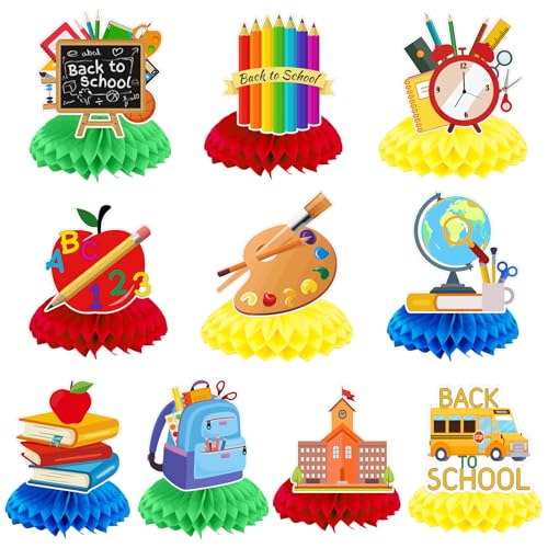 Back to School Blue Decorations Set - Honeycomb Ornaments & Classroom Centerpieces, 10 Pcs