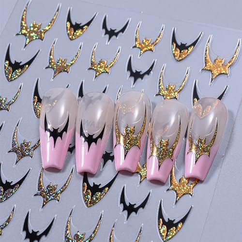 IDDFEVE Halloween Bat Nail Stickers Gold & Silver French Smile Decals 4 Sheets