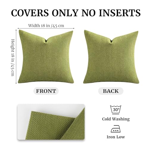 Olive Green Chenille Throw Pillow Cushion Covers - Set of 2