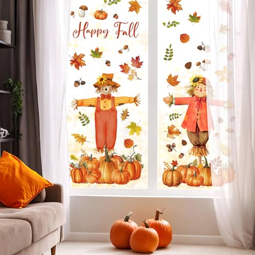 Thanksgiving Pumpkin & Maple Leaves Window Clings - 9 Sheets