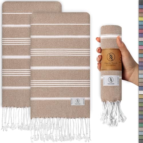 Ossano Turkish Cotton Hand Towels - 18" x 30" Set of 2 - Light Brown