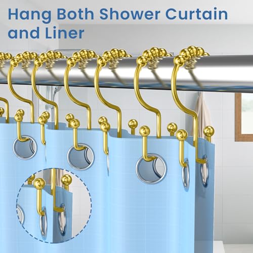 Gold Double-Sided Shower Curtain Hooks with Roller Balls - 12 Pack