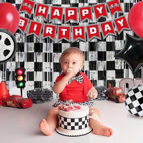 Black Silver Checker Streamer - 2 Pack Race Car Party Backdrop Curtains
