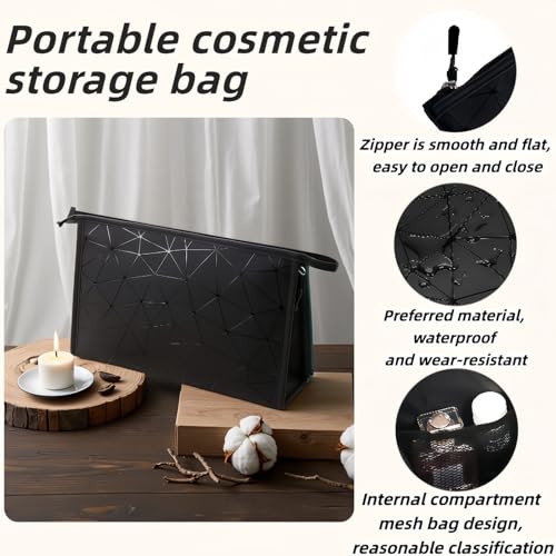 Btolin Waterproof Geometric Leather Cosmetic & Period Pouch Bag