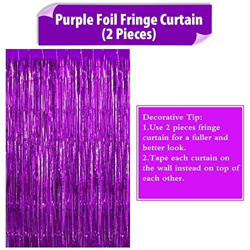 2 Pack Purple Foil Fringe Curtains - 3.28 x 8 ft Backdrop for Parties