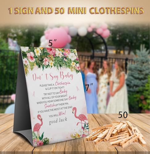 Don't Say Baby Game Sign with 50 Mini Clothespins - Baby Shower Fun
