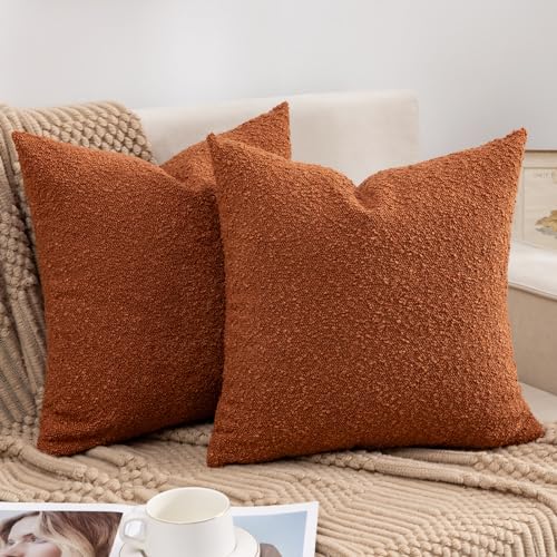 Textured Boucle Pillow Covers Set of 2 - 18x18 Decorative Cushions