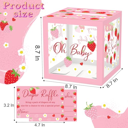Strawberry Diaper Raffle Tickets & Box for Baby Showers - 51 Pcs Clear Design