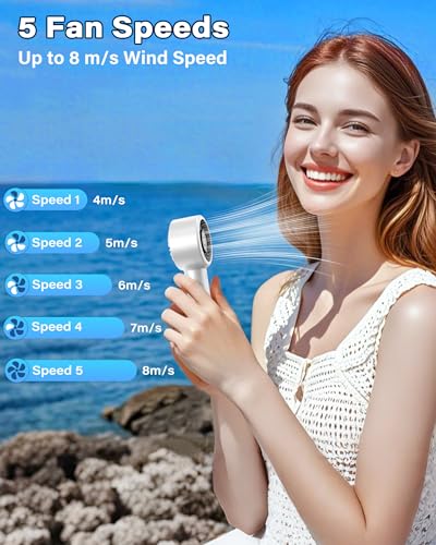 JMOSTRG Handheld Turbo Fan - Milk White, 5-Speed Portable Cooling