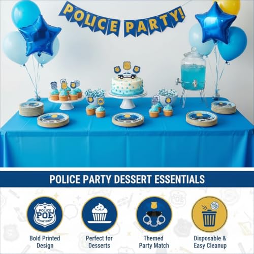 Police Party Dessert Plates - 8 Disposable Paper Plates