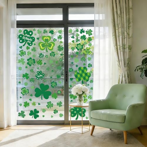 St. Patrick's Day Shamrock Window Clings - 9 Sheets of Reusable Decor