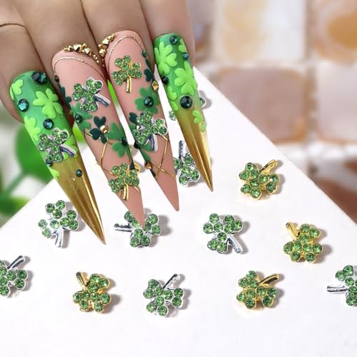 Shamrock Nail Charms 20Pcs St. Patrick's Day Rhinestones for Acrylic Nails